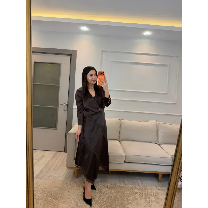 Saten Çapraz Dantel Etek