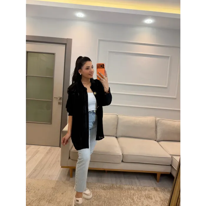 Petek Yıldız Aksesuarlı Salaş Gömlek