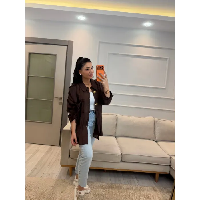 Petek Yıldız Aksesuarlı Salaş Gömlek