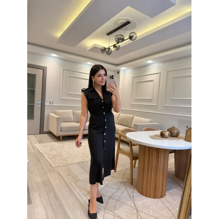 Zra Model Yan Tokalı Keten Elbise