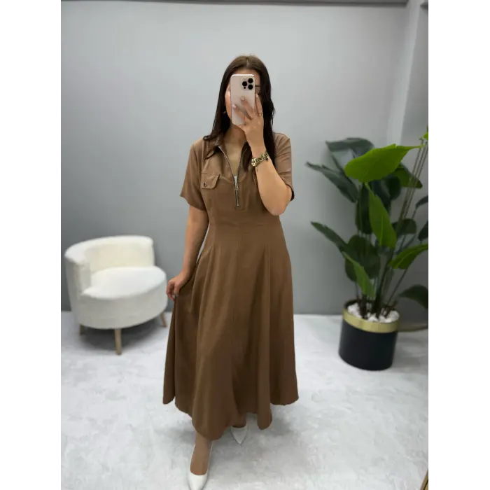 Glamorus Fermuarlı Keten Elbise