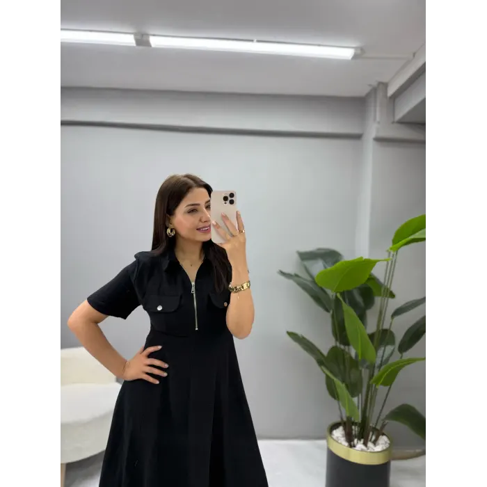 Glamorus Fermuarlı Keten Elbise