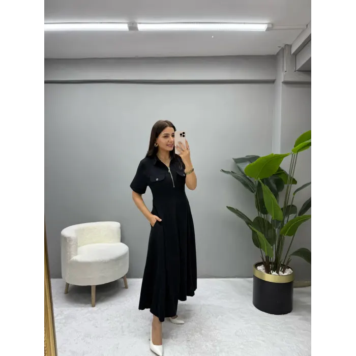 Glamorus Fermuarlı Keten Elbise