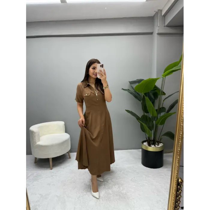 Glamorus Fermuarlı Keten Elbise