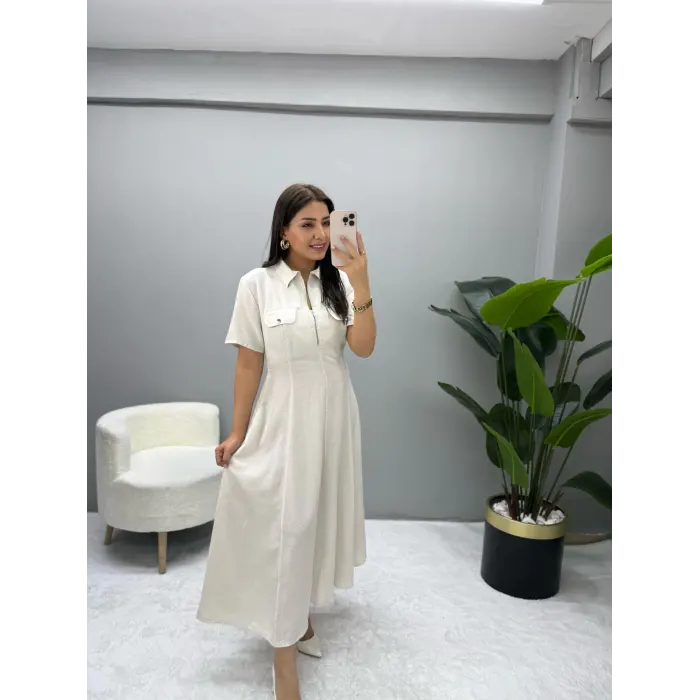 Glamorus Fermuarlı Keten Elbise