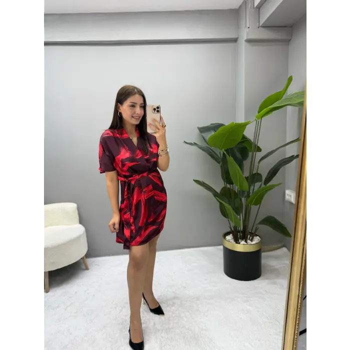 Alux Saten Bel Bağlamalı Elbise