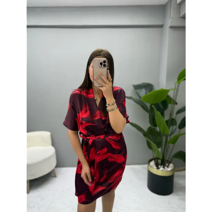 Alux Saten Bel Bağlamalı Elbise