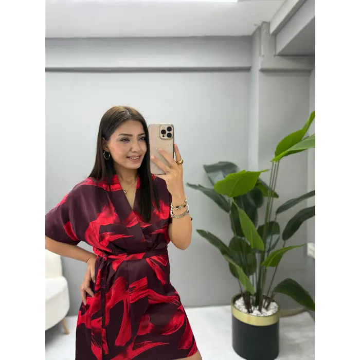 Alux Saten Bel Bağlamalı Elbise