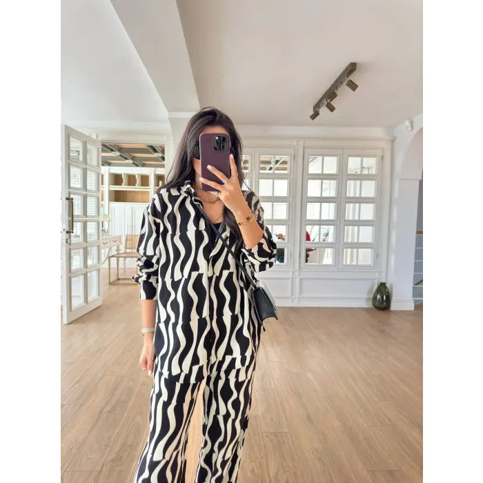 Anjel Dalga Desen Gömlek Pantolon Takım