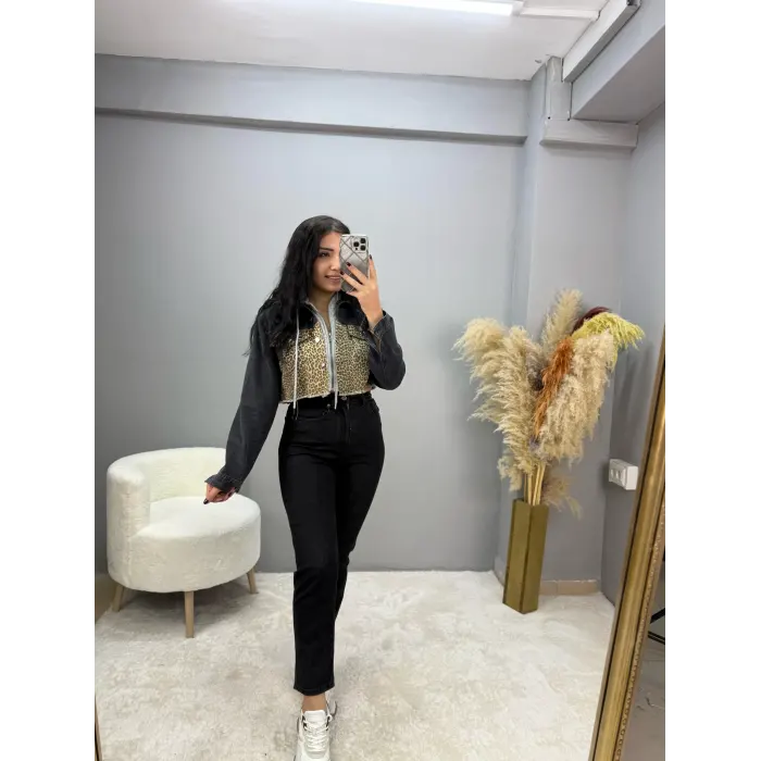 Avent Leopar Detaylı Kapüşonlu Ceket