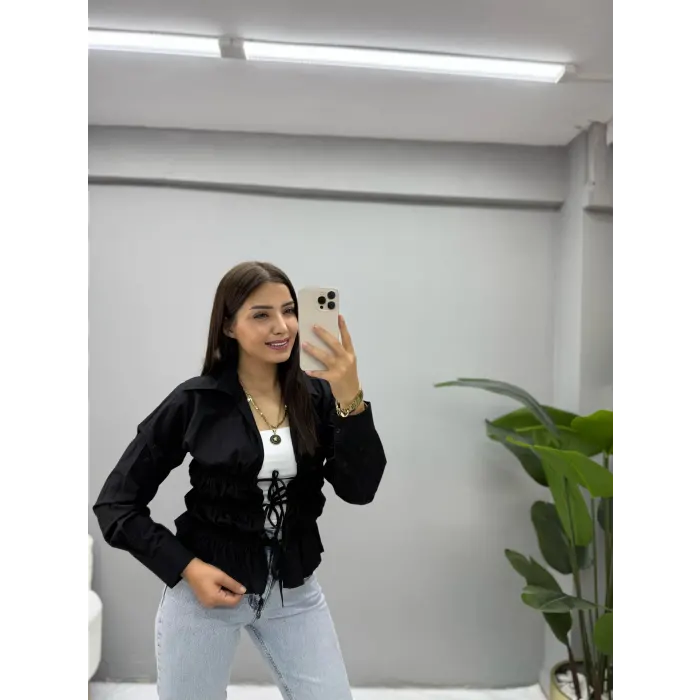 Bağlamalı Beli Büzgülü Gömlek
