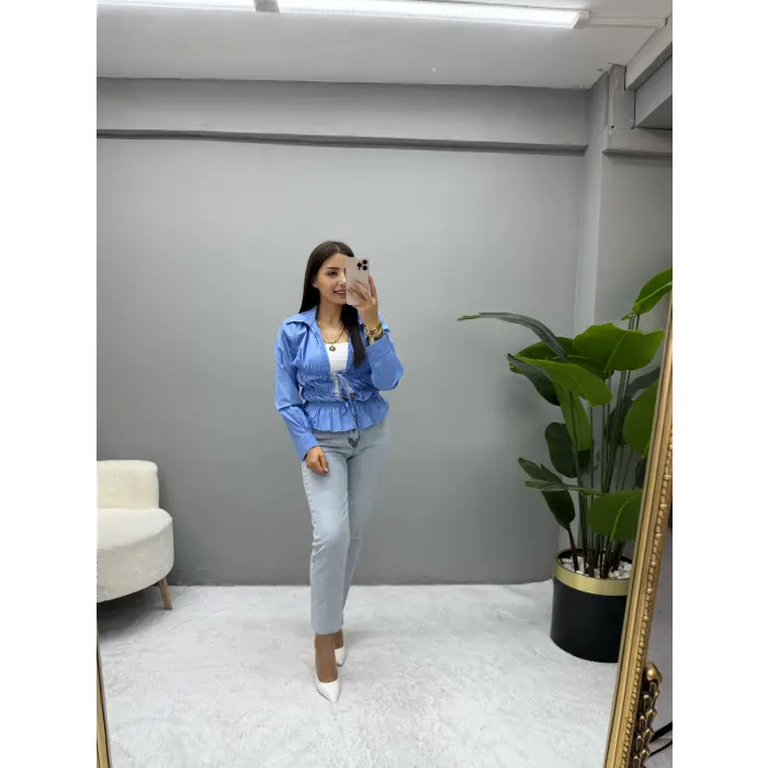 Bağlamalı Beli Büzgülü Gömlek