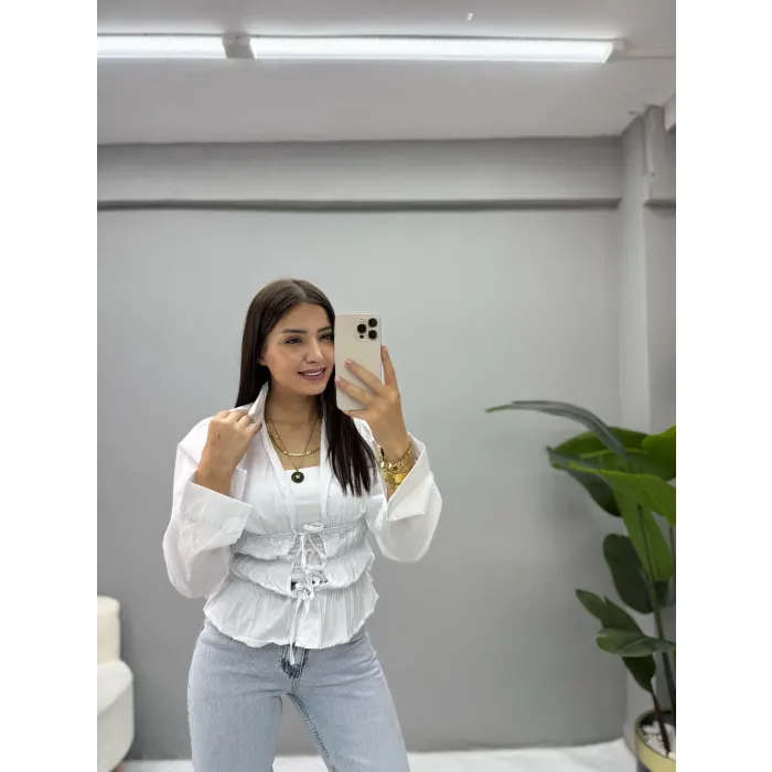 Bağlamalı Beli Büzgülü Gömlek