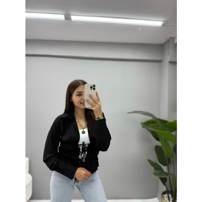 Bağlamalı Beli Büzgülü Gömlek