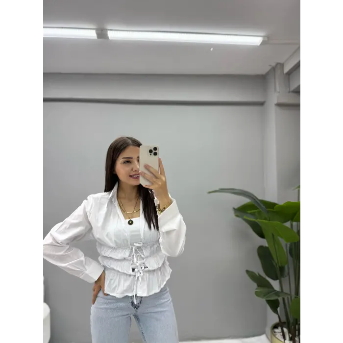 Bağlamalı Beli Büzgülü Gömlek