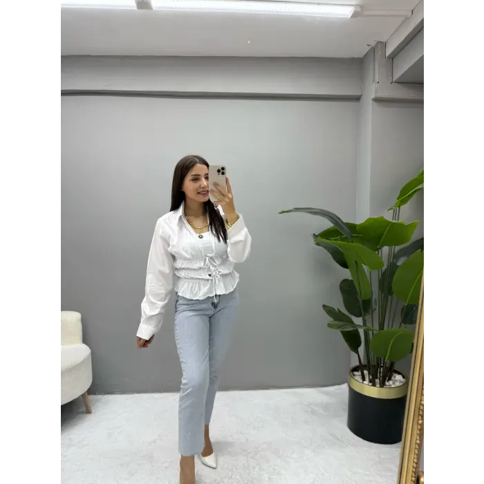 Bağlamalı Beli Büzgülü Gömlek