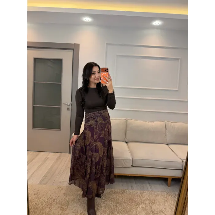 Bel Drapeli Şifon Etek