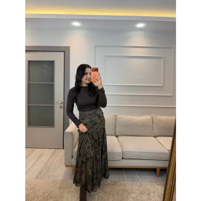 Bel Drapeli Şifon Etek