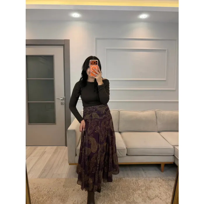 Bel Drapeli Şifon Etek