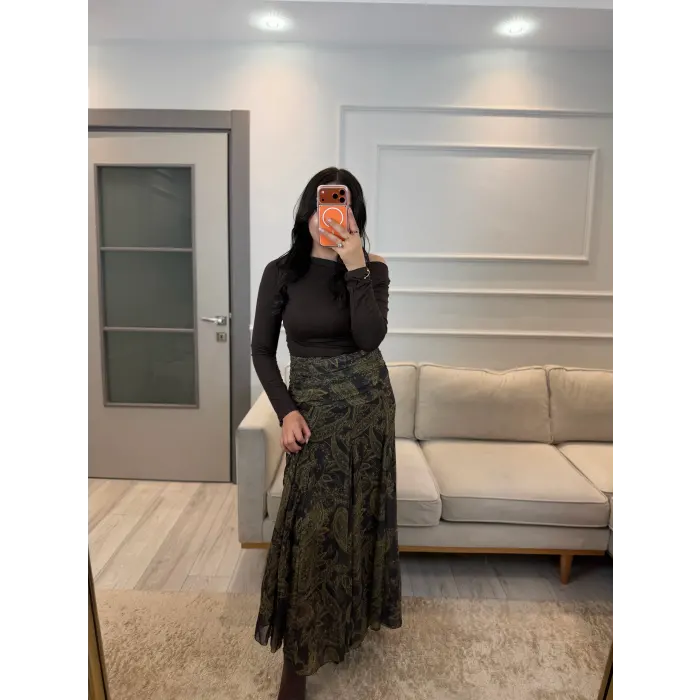 Bel Drapeli Şifon Etek