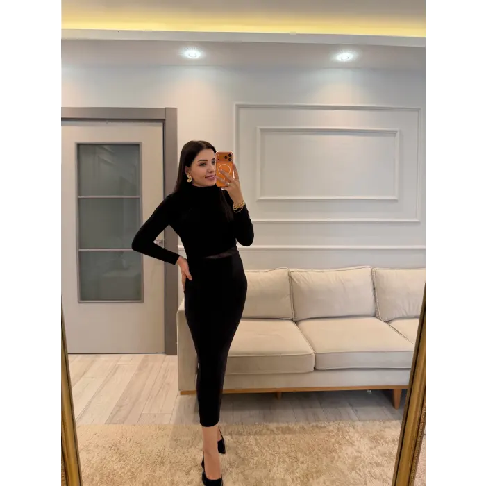 Bel Omuz Pile Beli Tül Detay Elbise