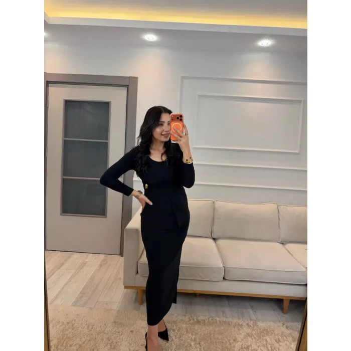 Belden Toka Detay Eteği Kruvaze Elbise