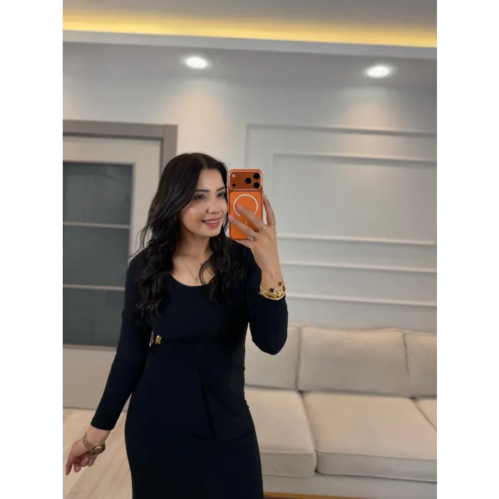 Belden Toka Detay Eteği Kruvaze Elbise