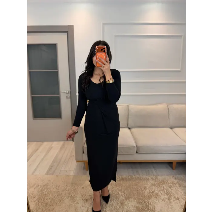 Belden Toka Detay Eteği Kruvaze Elbise