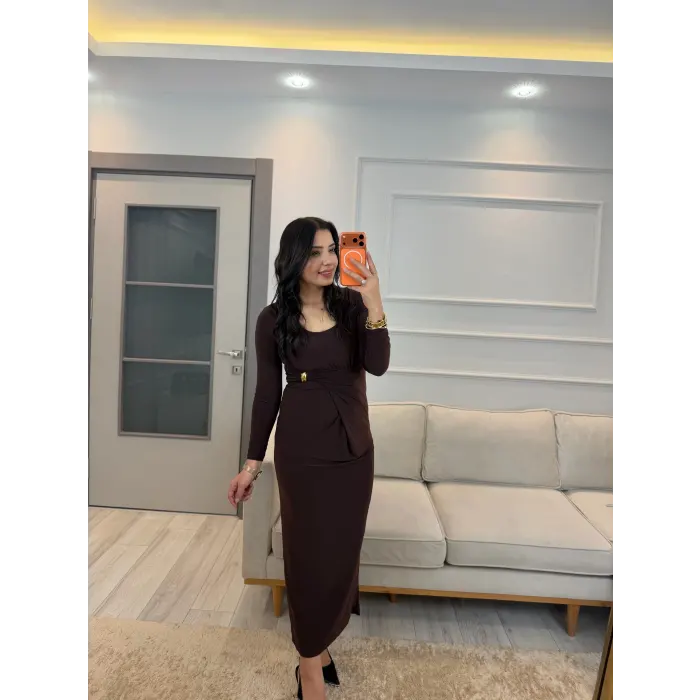 Belden Toka Detay Eteği Kruvaze Elbise