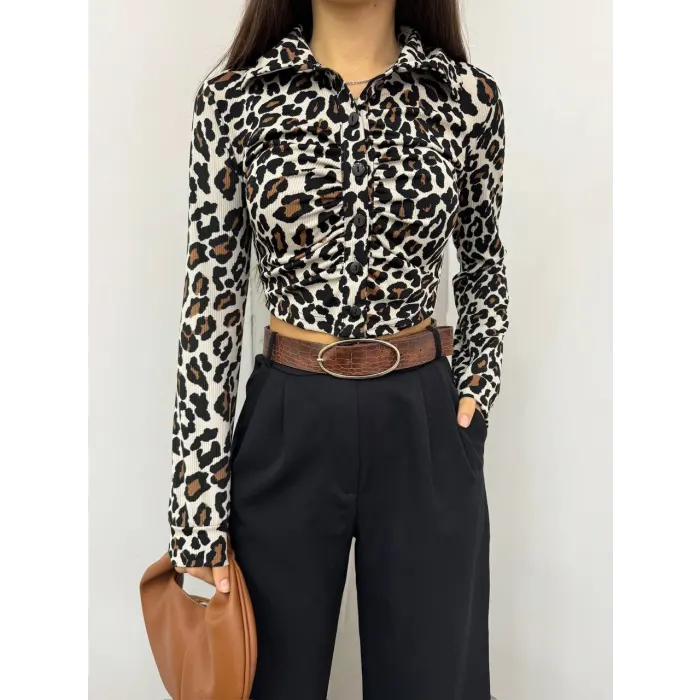 Beli Burgulu Leopar Gömlek