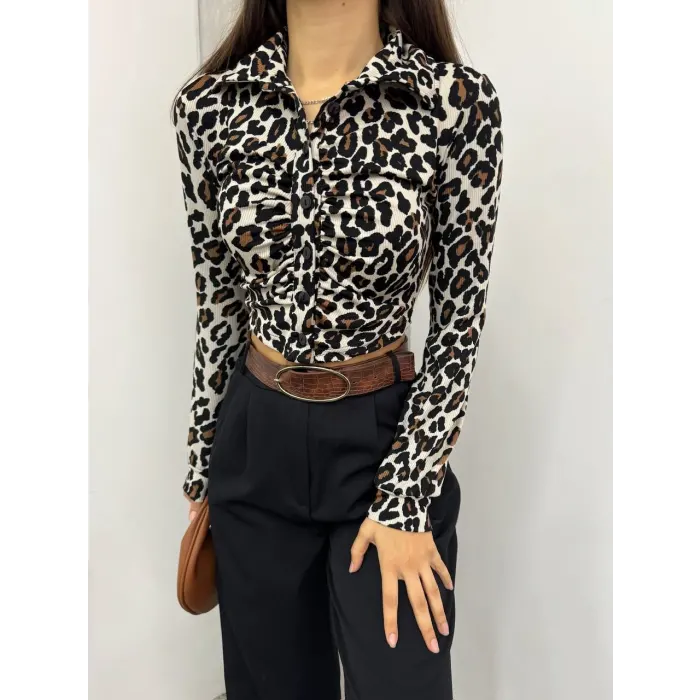 Beli Burgulu Leopar Gömlek