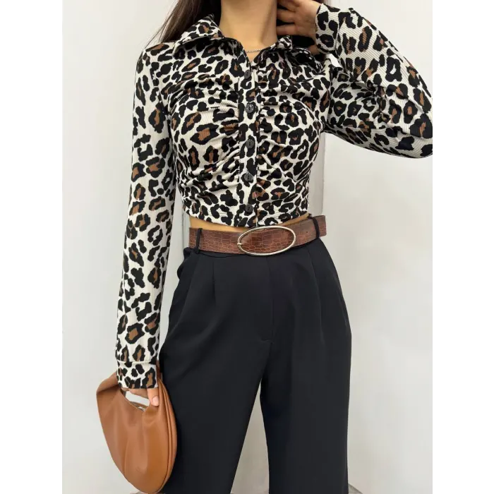 Beli Burgulu Leopar Gömlek