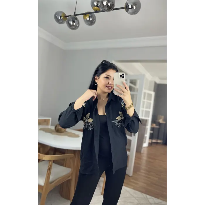 Bikex Yasemin Nakışlı Yün Viscon Gömlek