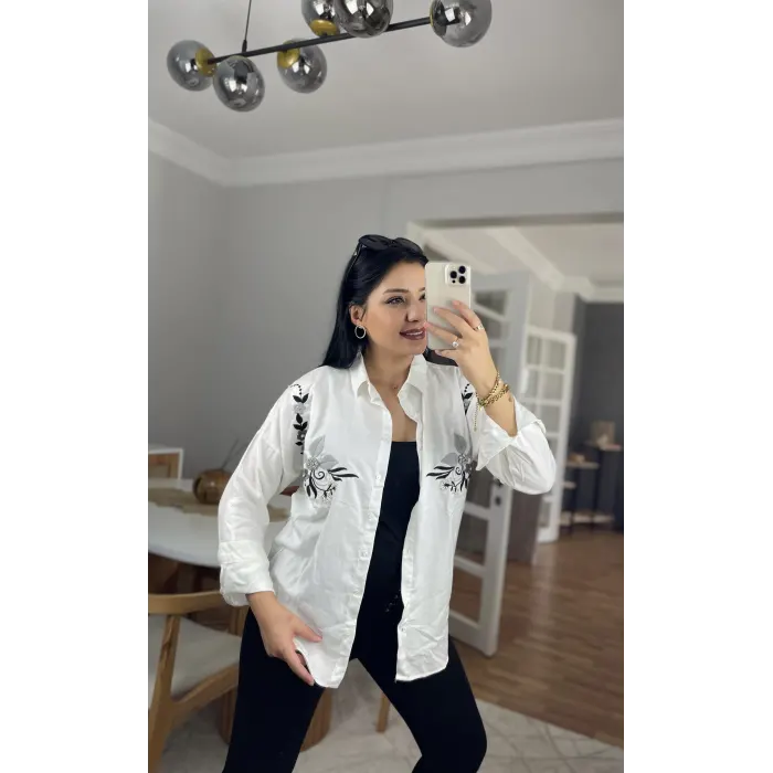 Bikex Yasemin Nakışlı Yün Viscon Gömlek