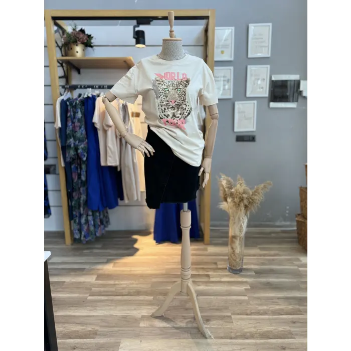 Bran Leopar Taşlı T-Shirt