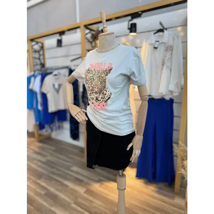 Bran Leopar Taşlı T-Shirt
