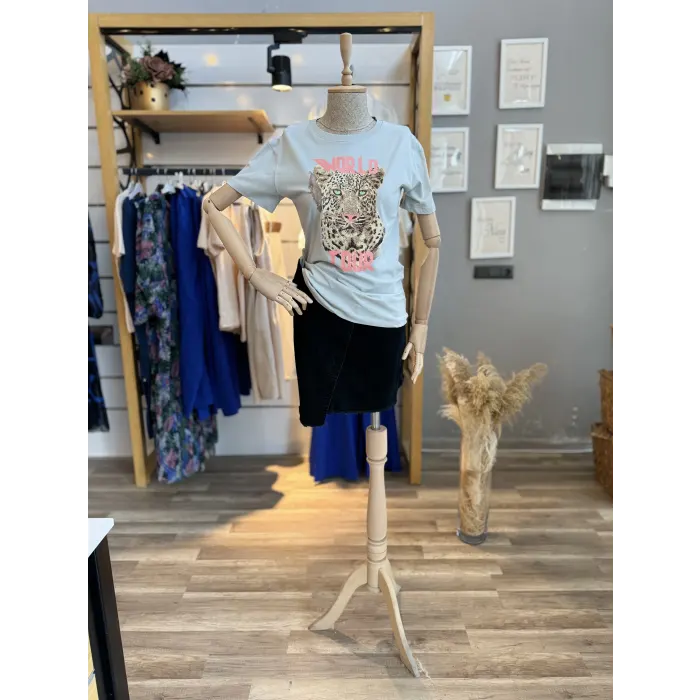 Bran Leopar Taşlı T-Shirt