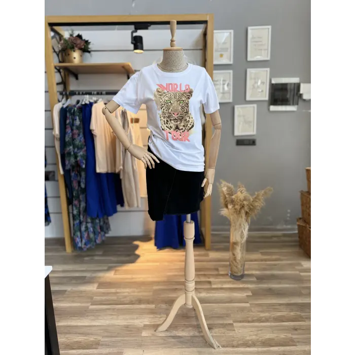 Bran Leopar Taşlı T-Shirt