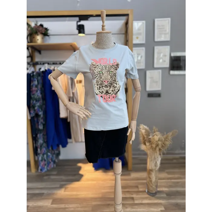 Bran Leopar Taşlı T-Shirt