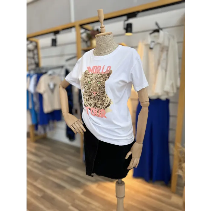 Bran Leopar Taşlı T-Shirt
