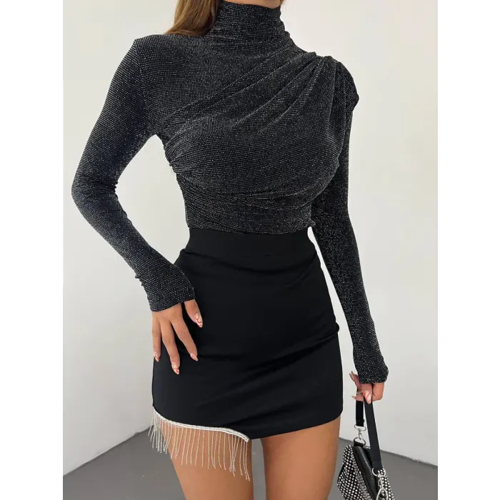 Brat Simli Bel Ve Omuz Pile Bluz