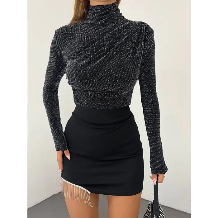 Brat Simli Bel Ve Omuz Pile Bluz