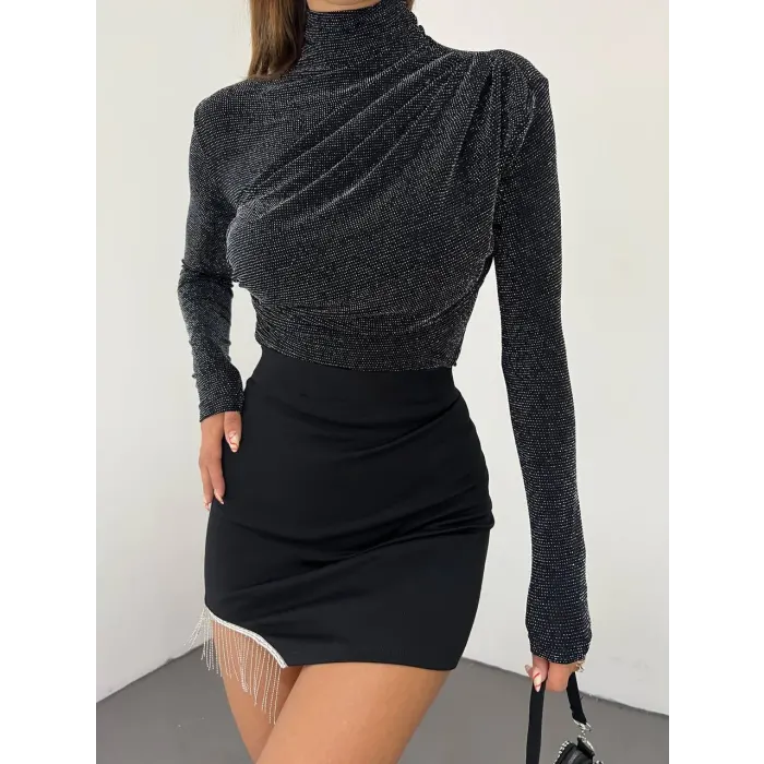 Brat Simli Bel Ve Omuz Pile Bluz