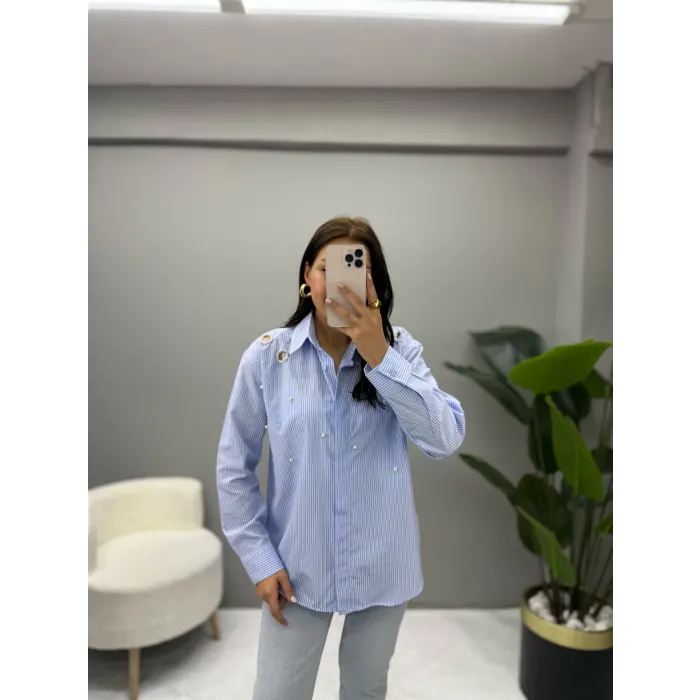 Brest Lazer Kesim İnci Taşlı Gömlek