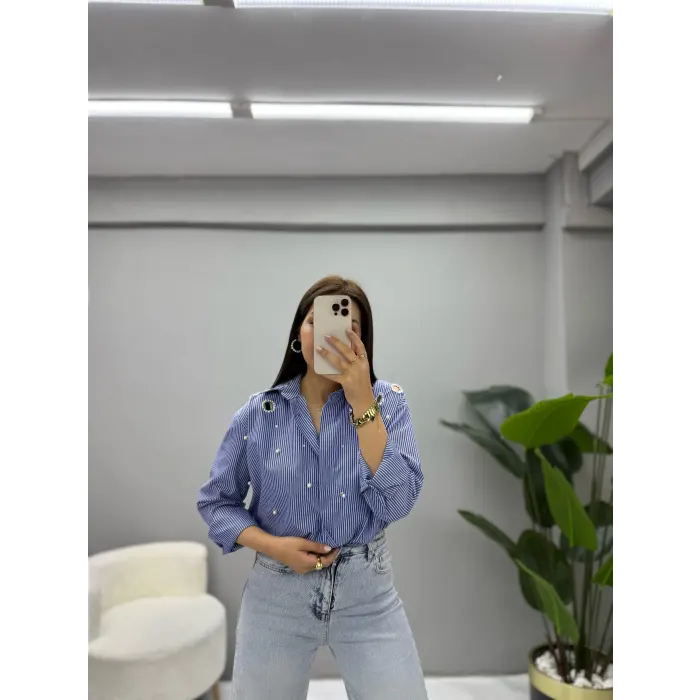 Brest Lazer Kesim İnci Taşlı Gömlek