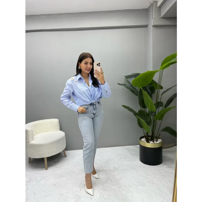 Brest Lazer Kesim İnci Taşlı Gömlek