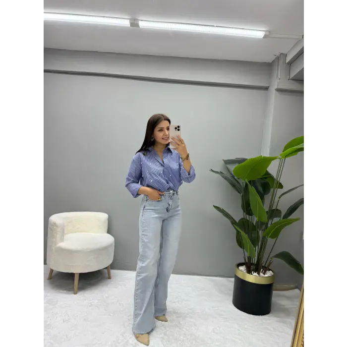 Brest Lazer Kesim İnci Taşlı Gömlek