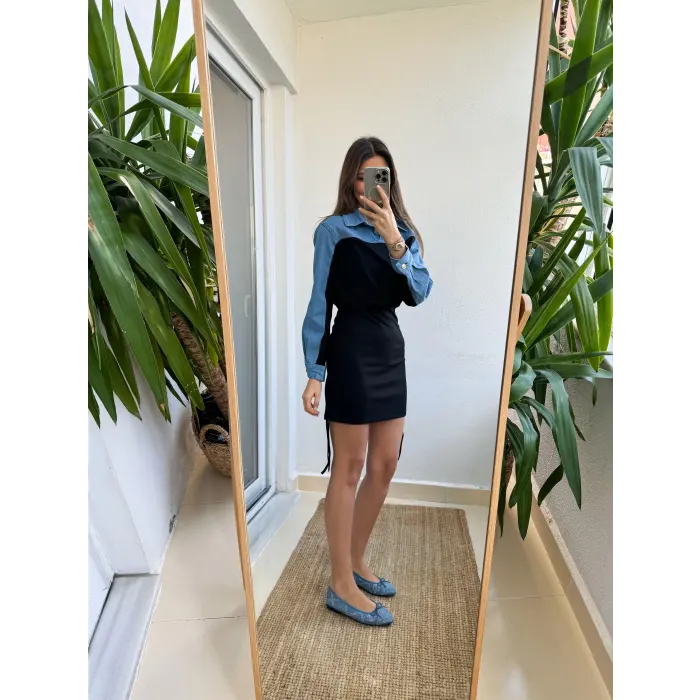 Bronte Büzgülü Kot Garnili Elbise