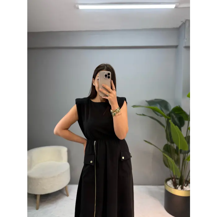 Callont Vatkalı Fermuarlı Elbise