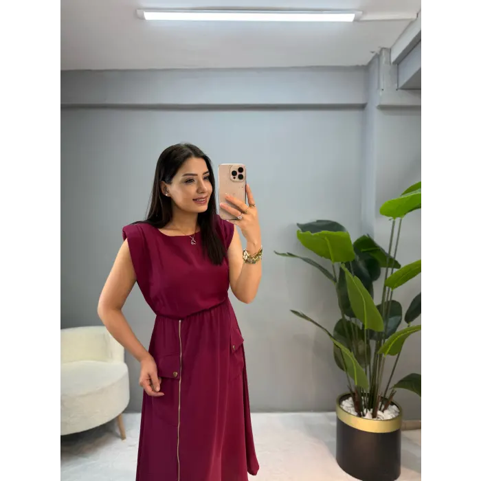 Callont Vatkalı Fermuarlı Elbise